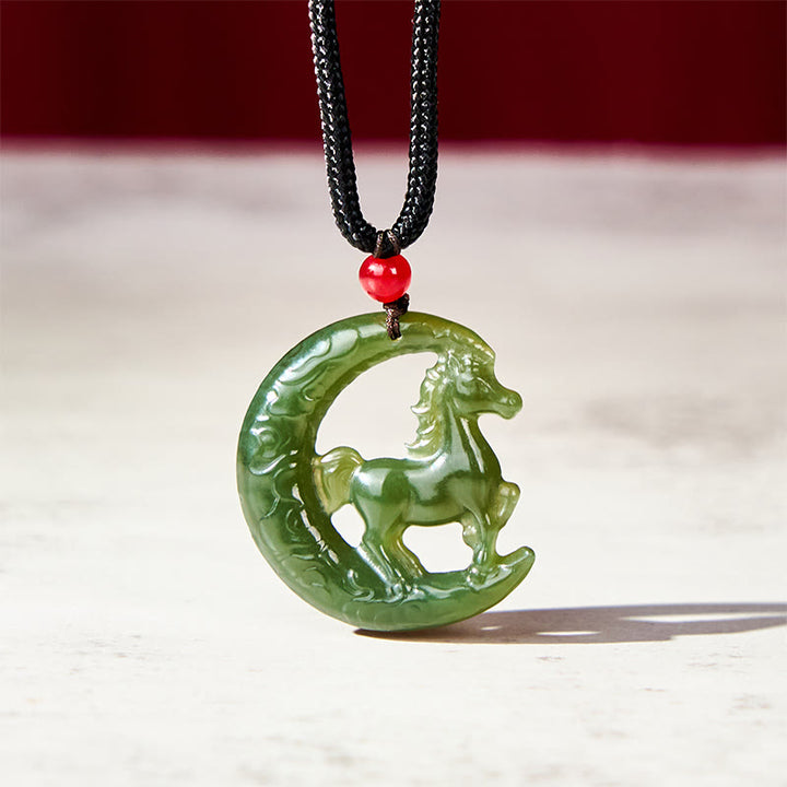 Buddha Stones, zodiaque chinois, année du Cheval, pendentif en jade sculpté, porte-bonheur et prospérité, collier - Jade (Abondance ♥ Chance) - 29*28*5 mm - image 0