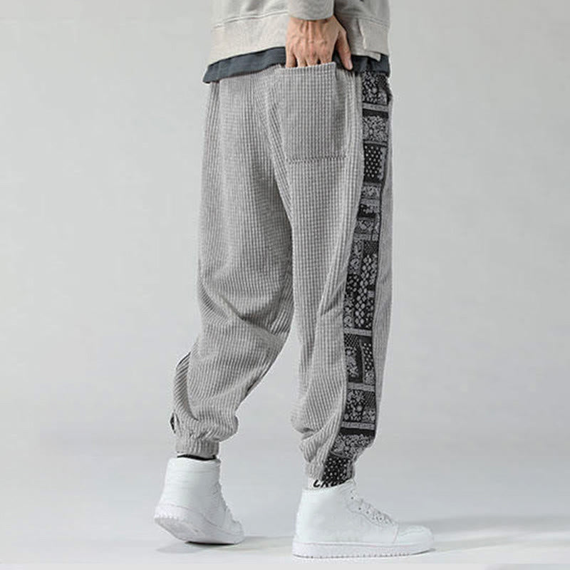 Pantalon homme en velours côtelé, coupe droite, longueur cheville, avec poches, motif cachemire et cordon de serrage latéral, orné de Buddha Stones. - image 16