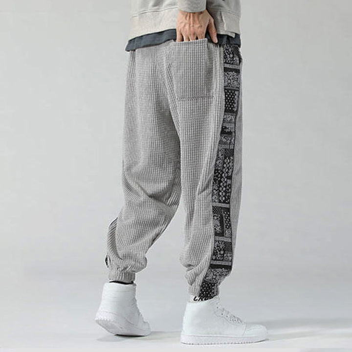 Pantalon homme en velours côtelé, coupe droite, longueur cheville, avec poches, motif cachemire et cordon de serrage latéral, orné de Buddha Stones. - image 16