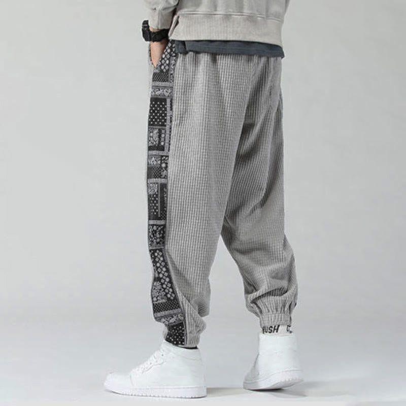 Pantalon homme en velours côtelé, coupe droite, longueur cheville, avec poches, motif cachemire et cordon de serrage latéral, orné de Buddha Stones. - image 18