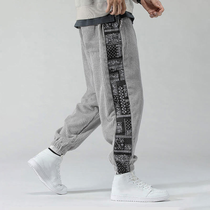 Pantalon homme en velours côtelé, coupe droite, longueur cheville, avec poches, motif cachemire et cordon de serrage latéral, orné de Buddha Stones. - image 15