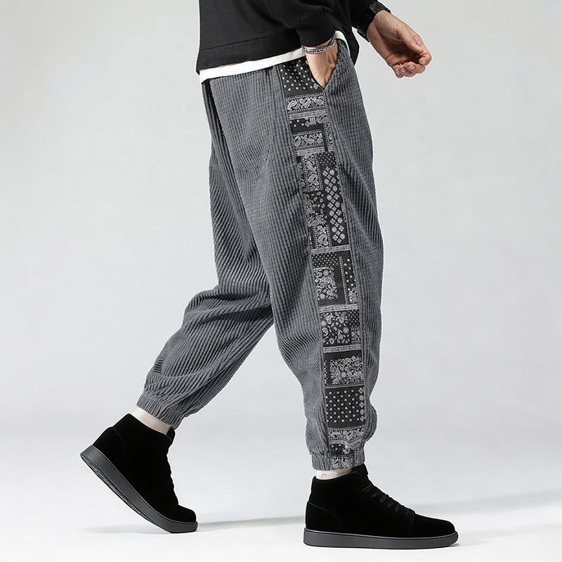 Pantalon homme en velours côtelé, coupe droite, longueur cheville, avec poches, motif cachemire et cordon de serrage latéral, orné de Buddha Stones. - image 21