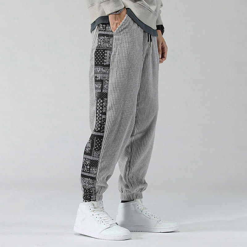 Pantalon homme en velours côtelé, coupe droite, longueur cheville, avec poches, motif cachemire et cordon de serrage latéral, orné de Buddha Stones. - image 14