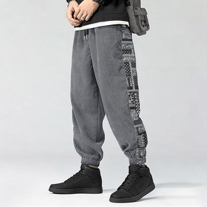 Pantalon homme en velours côtelé, coupe droite, longueur cheville, avec poches, motif cachemire et cordon de serrage latéral, orné de Buddha Stones. - image 25