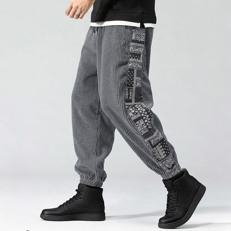 Pantalon homme en velours côtelé, coupe droite, longueur cheville, avec poches, motif cachemire et cordon de serrage latéral, orné de Buddha Stones. - image 24