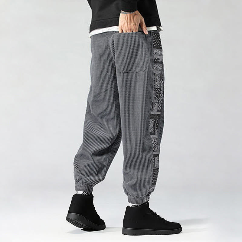 Pantalon homme en velours côtelé, coupe droite, longueur cheville, avec poches, motif cachemire et cordon de serrage latéral, orné de Buddha Stones. - image 23