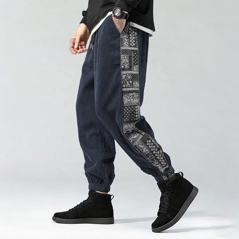 Pantalon homme en velours côtelé, coupe droite, longueur cheville, avec poches, motif cachemire et cordon de serrage latéral, orné de Buddha Stones. - image 33