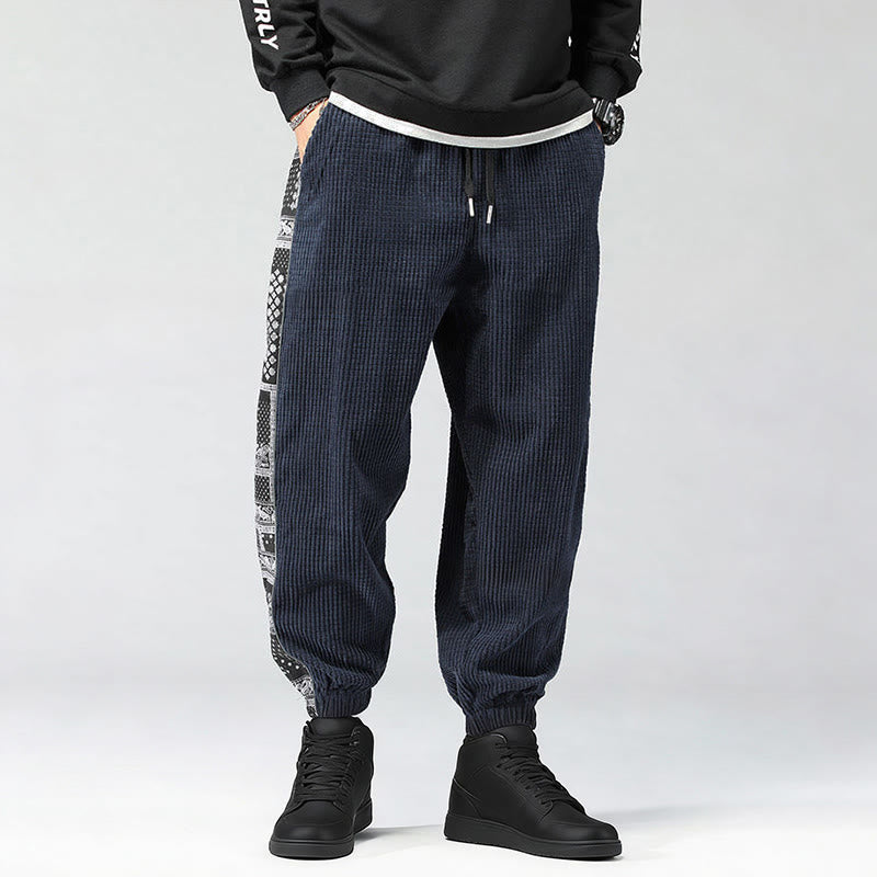 Pantalon homme en velours côtelé, coupe droite, longueur cheville, avec poches, motif cachemire et cordon de serrage latéral, orné de Buddha Stones. - image 28