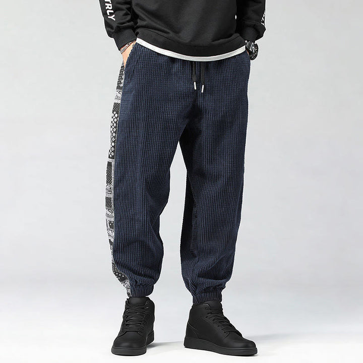 Pantalon homme en velours côtelé, coupe droite, longueur cheville, avec poches, motif cachemire et cordon de serrage latéral, orné de Buddha Stones. - image 28