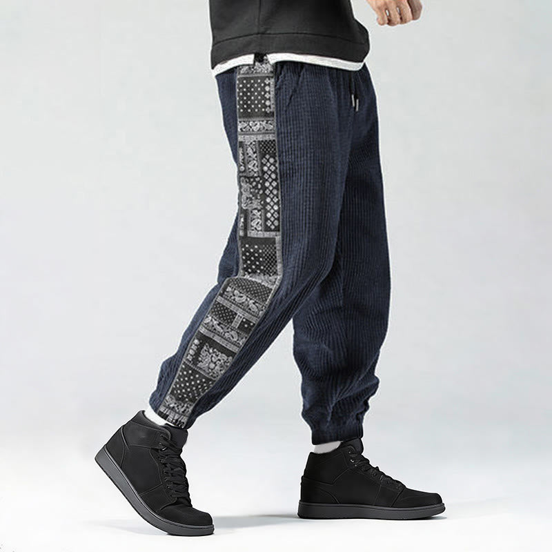 Pantalon homme en velours côtelé, coupe droite, longueur cheville, avec poches, motif cachemire et cordon de serrage latéral, orné de Buddha Stones. - image 30