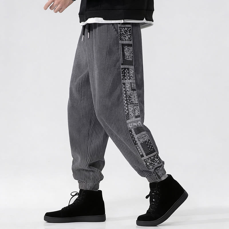 Pantalon homme en velours côtelé, coupe droite, longueur cheville, avec poches, motif cachemire et cordon de serrage latéral, orné de Buddha Stones. - image 22