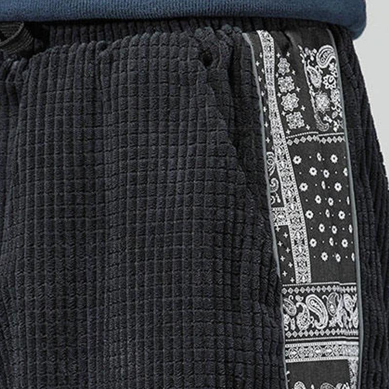 Pantalon homme en velours côtelé, coupe droite, longueur cheville, avec poches, motif cachemire et cordon de serrage latéral, orné de Buddha Stones. - image 10