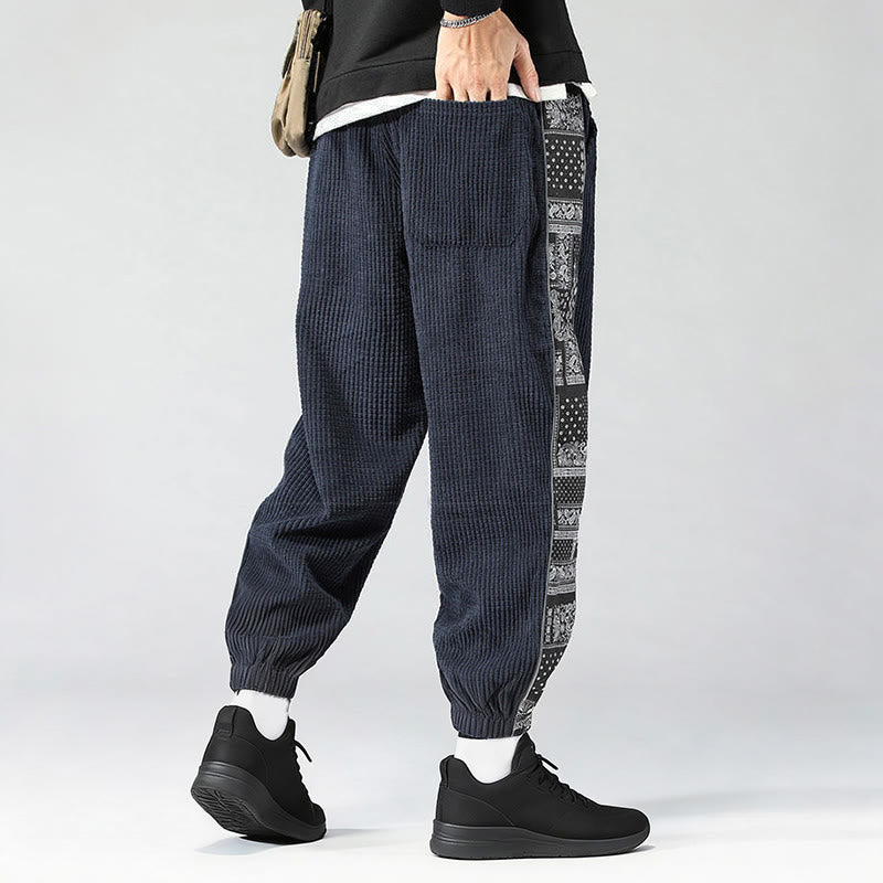 Pantalon homme en velours côtelé, coupe droite, longueur cheville, avec poches, motif cachemire et cordon de serrage latéral, orné de Buddha Stones. - image 31