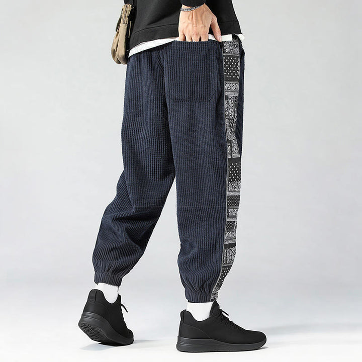 Pantalon homme en velours côtelé, coupe droite, longueur cheville, avec poches, motif cachemire et cordon de serrage latéral, orné de Buddha Stones. - image 31