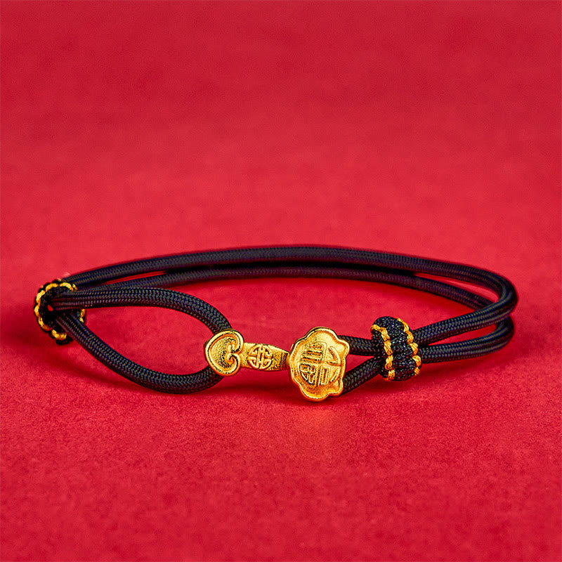 Buddha Stones Bracelet porte-bonheur ajustable Ruyi Handle Fu Character en cuivre plaqué or avec cordon doré - image 7