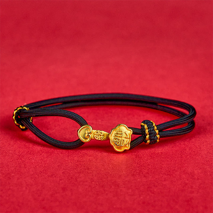 Buddha Stones Bracelet porte-bonheur ajustable Ruyi Handle Fu Character en cuivre plaqué or avec cordon doré - image 7