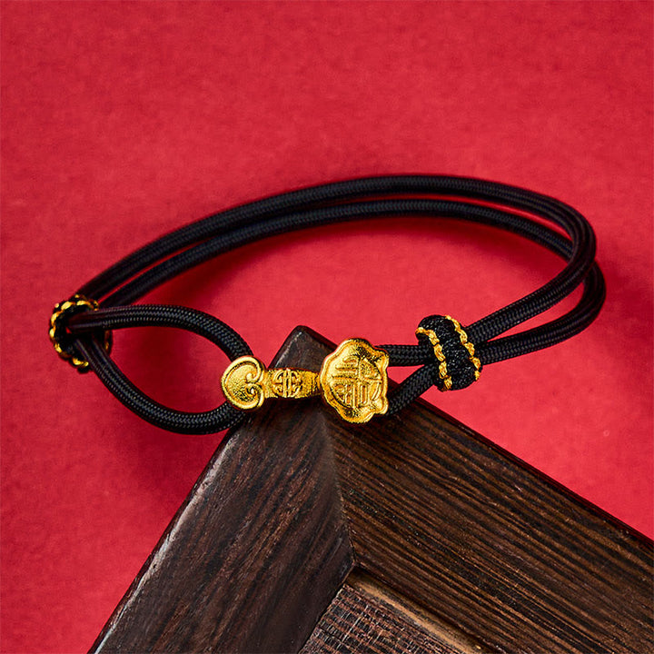 Buddha Stones Bracelet porte-bonheur ajustable Ruyi Handle Fu Character en cuivre plaqué or avec cordon doré - image 8