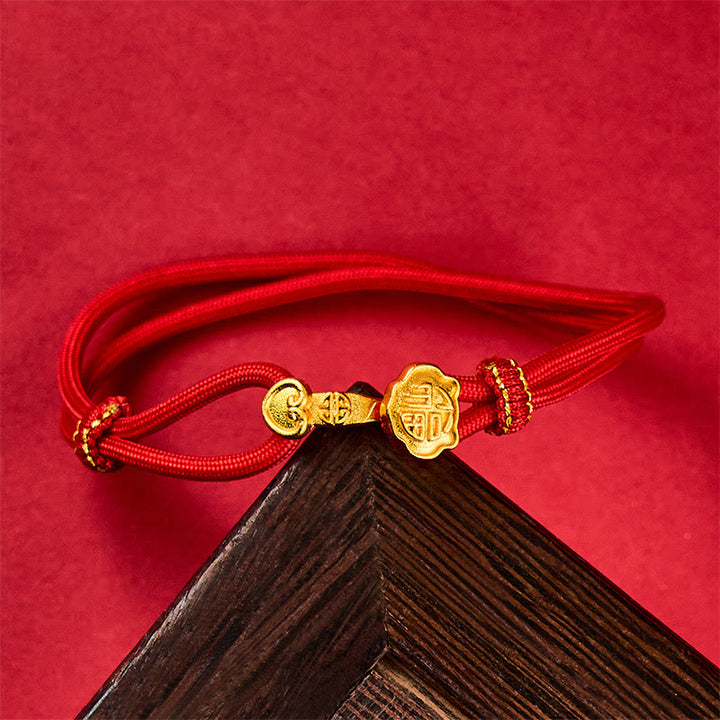 Buddha Stones Bracelet porte-bonheur ajustable Ruyi Handle Fu Character en cuivre plaqué or avec cordon doré - image 2