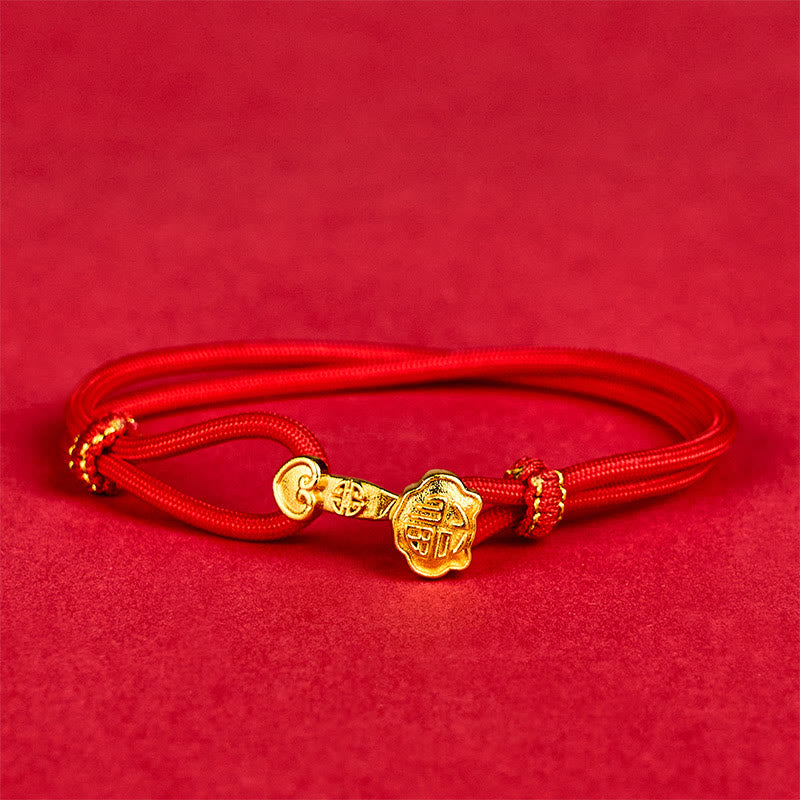 Buddha Stones Bracelet porte-bonheur ajustable Ruyi Handle Fu Character en cuivre plaqué or avec cordon doré - image 1