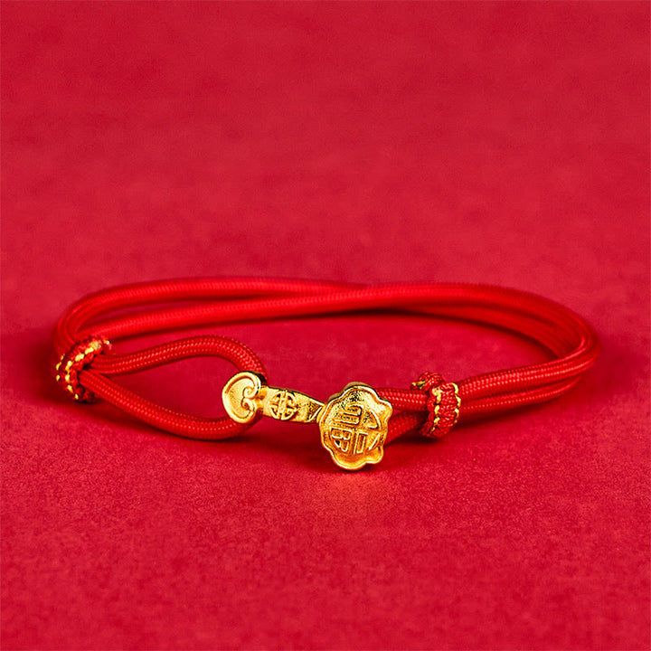 Buddha Stones Bracelet porte-bonheur ajustable Ruyi Handle Fu Character en cuivre plaqué or avec cordon doré - image 1