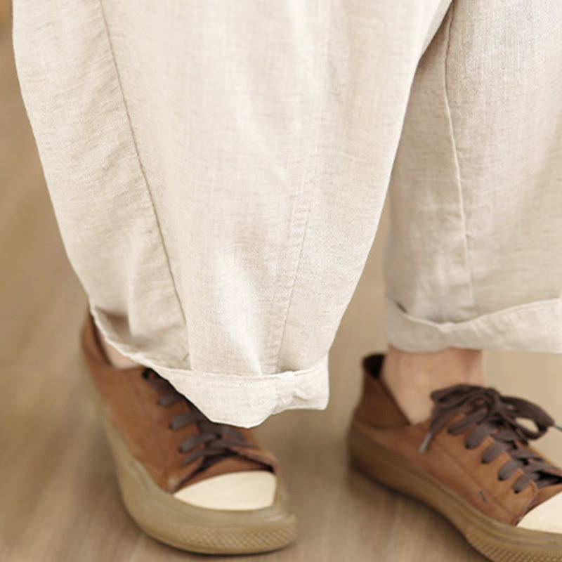 Pantalon d'automne uni pour femme Buddha Stones, en coton et lin, longueur 7-8, avec cordon de serrage et poches. - image 9