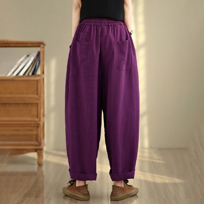 Pantalon d'automne uni pour femme Buddha Stones, en coton et lin, longueur 7-8, avec cordon de serrage et poches. - image 15