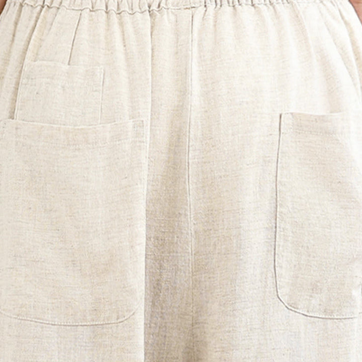 Pantalon d'automne uni pour femme Buddha Stones, en coton et lin, longueur 7-8, avec cordon de serrage et poches. - image 7