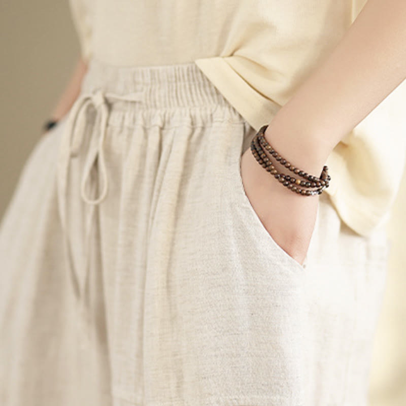 Pantalon d'automne uni pour femme Buddha Stones, en coton et lin, longueur 7-8, avec cordon de serrage et poches. - image 8