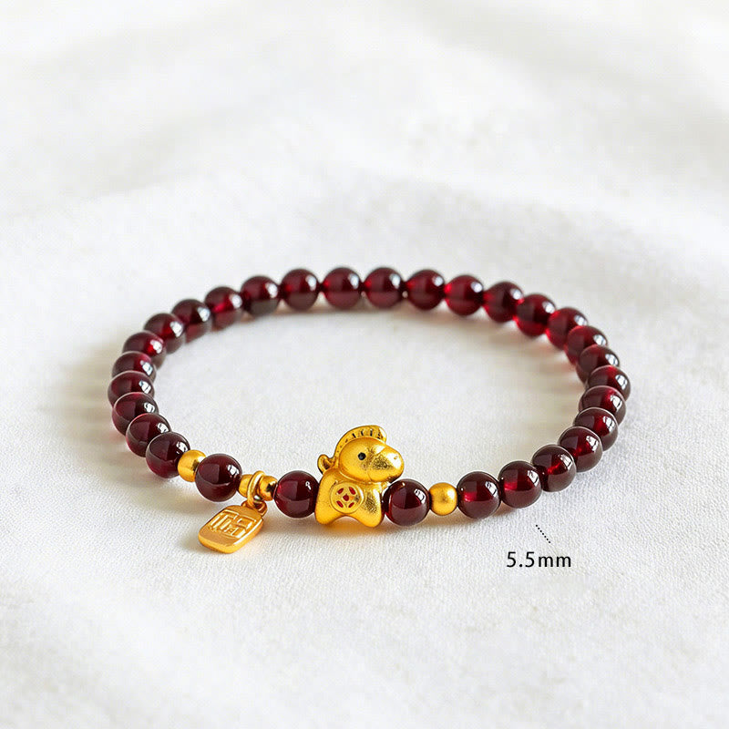 Bracelet de protection en grenat de l'année du Cheval, orné de Buddha Stones et du caractère Fu - image 2
