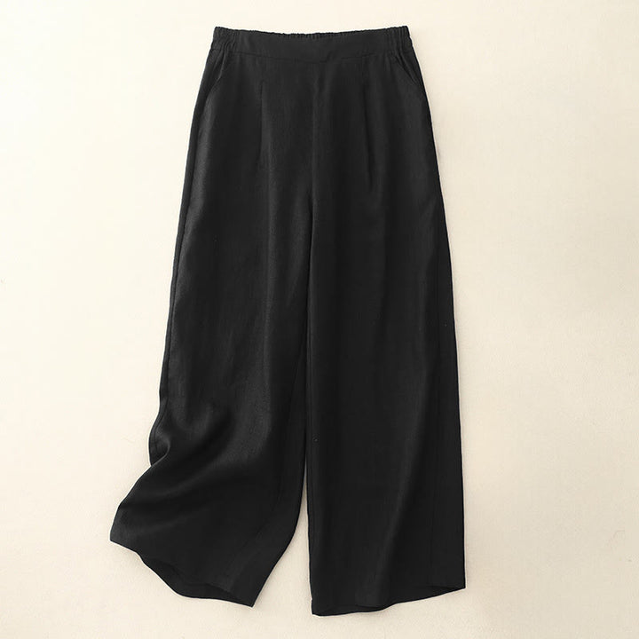 Pantalon en coton uni et simple pour femme, longueur 7-8, avec poches, Buddha Stones - Noir - US12，UK/AU16，EU44 (2XL) - image 6