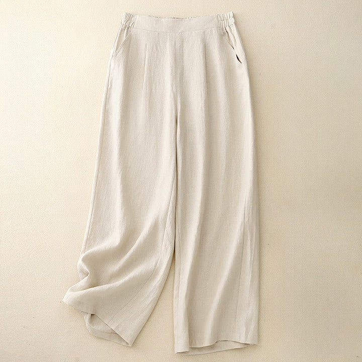 Pantalon en coton uni et simple pour femme, longueur 7-8, avec poches, Buddha Stones - Beige - US12，UK/AU16，EU44 (2XL) - image 11