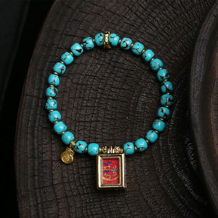 Bracelet de protection en turquoise Buddha Stones et caractère Fu - Turquoise (Tour de poignet : 16-17 cm) - image 0