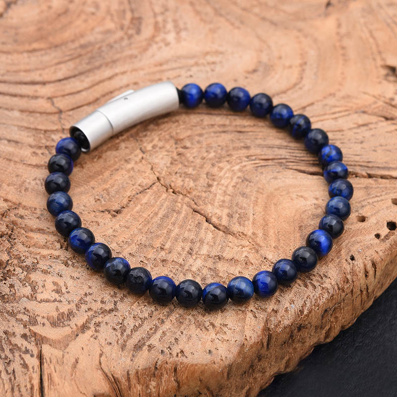 Buddha Stones Bracelet positif en œil de tigre et pierre turquoise et noire pailletée - Œil de tigre bleu (Tour de poignet : 17-18 cm) - image 0