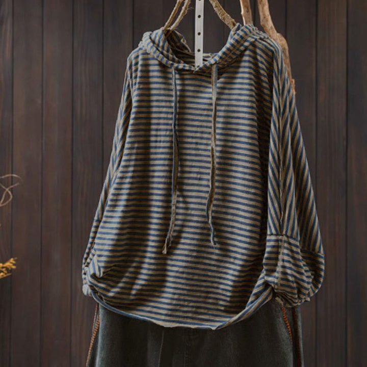 Sweat à capuche en coton à manches longues pour femme, motif rayé printanier Buddha Stones - Bleu foncé - US4-8/10，UK/AU8-12/14，EU36-40/42 (F) - image 0