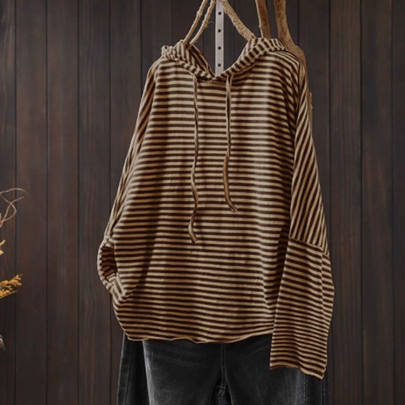 Sweat à capuche en coton à manches longues pour femme, motif rayé printanier Buddha Stones - SaddleBrown - US4-8/10，UK/AU8-12/14，EU36-40/42 (F) - image 14