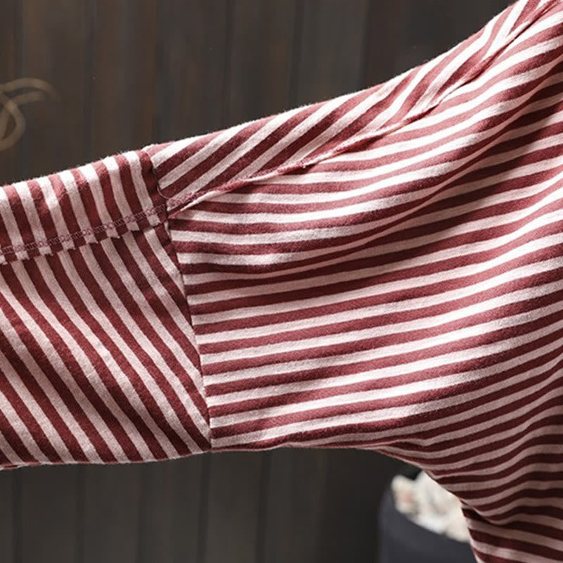 Sweat à capuche en coton à manches longues pour femme, motif rayé printanier Buddha Stones - image 7