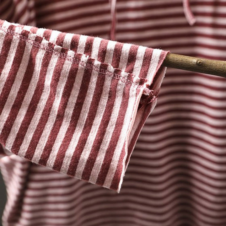 Sweat à capuche en coton à manches longues pour femme, motif rayé printanier Buddha Stones - image 9