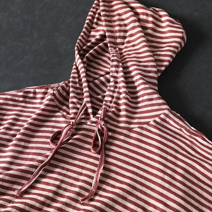 Sweat à capuche en coton à manches longues pour femme, motif rayé printanier Buddha Stones - image 6