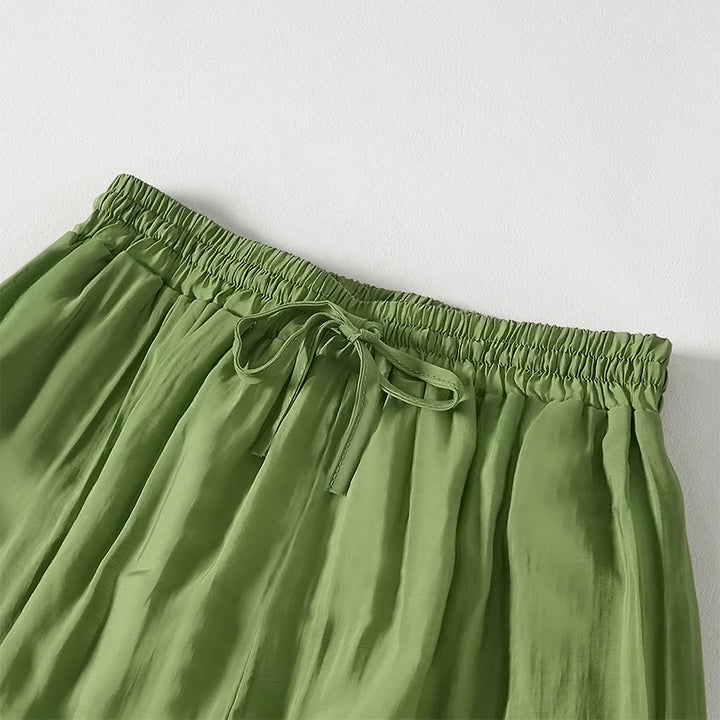 Pantalon d'été vert Buddha Stones en coton, longueur cheville, cordon de serrage, poches - image 3