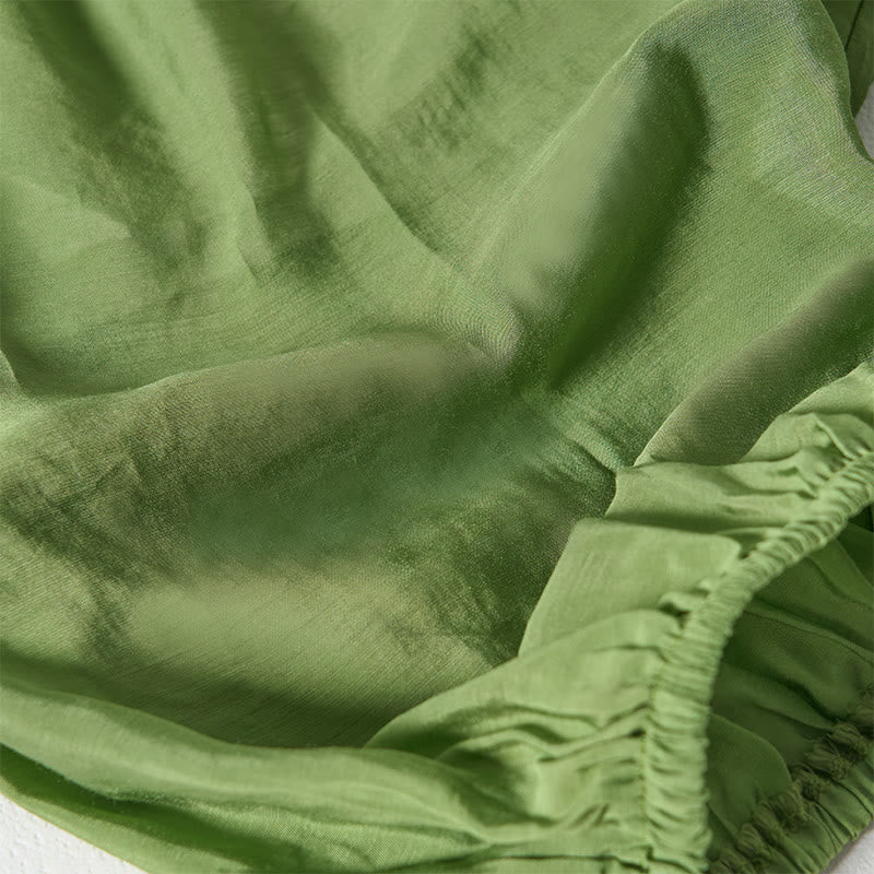 Pantalon d'été vert Buddha Stones en coton, longueur cheville, cordon de serrage, poches - image 6