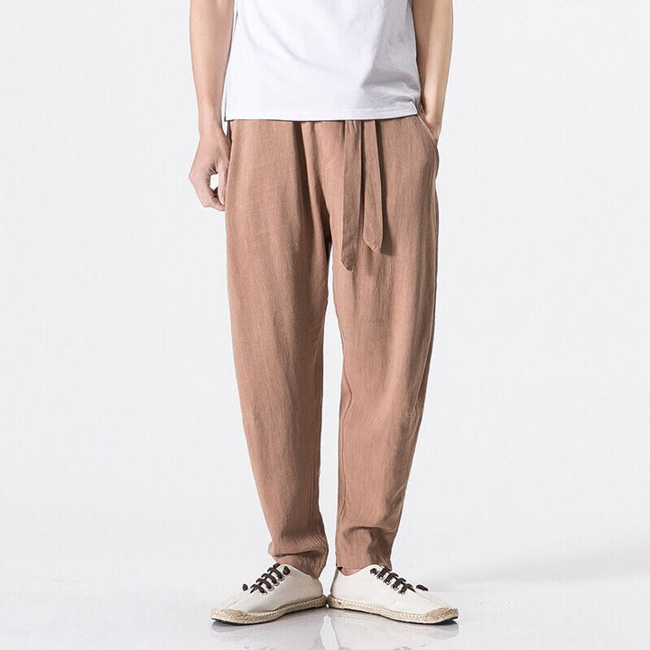 Pantalon harem homme en coton, couleur unie, design simple, avec poches, motif Buddha Stones Commute - image 1