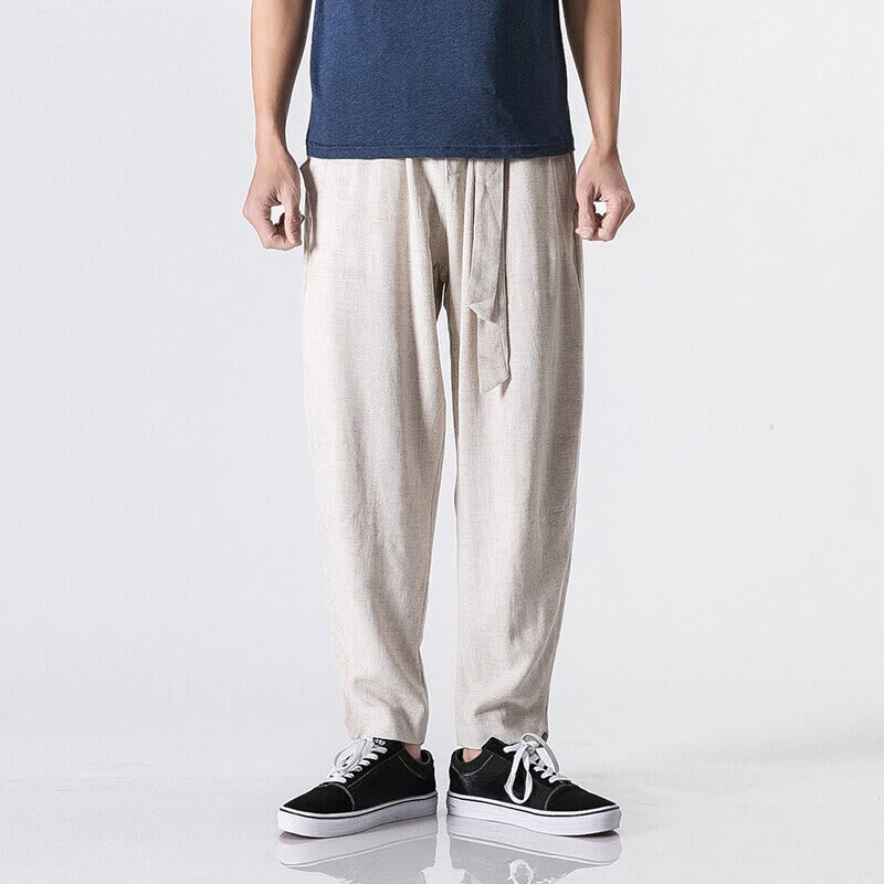 Pantalon harem homme en coton, couleur unie, design simple, avec poches, motif Buddha Stones Commute - Lin - US/UK/AU46，EU56 (5XL) - image 5