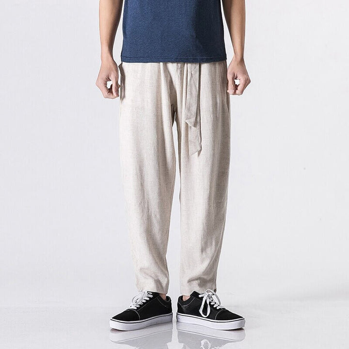 Pantalon harem homme en coton, couleur unie, design simple, avec poches, motif Buddha Stones Commute - Lin - US/UK/AU46，EU56 (5XL) - image 5