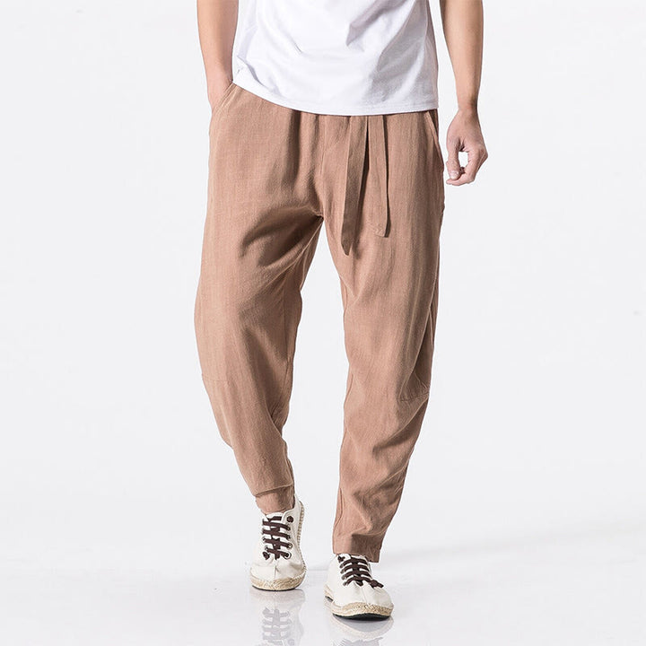 Pantalon harem homme en coton, couleur unie, design simple, avec poches, motif Buddha Stones Commute - BurlyWood - US/UK/AU46，EU56 (5XL) - image 0
