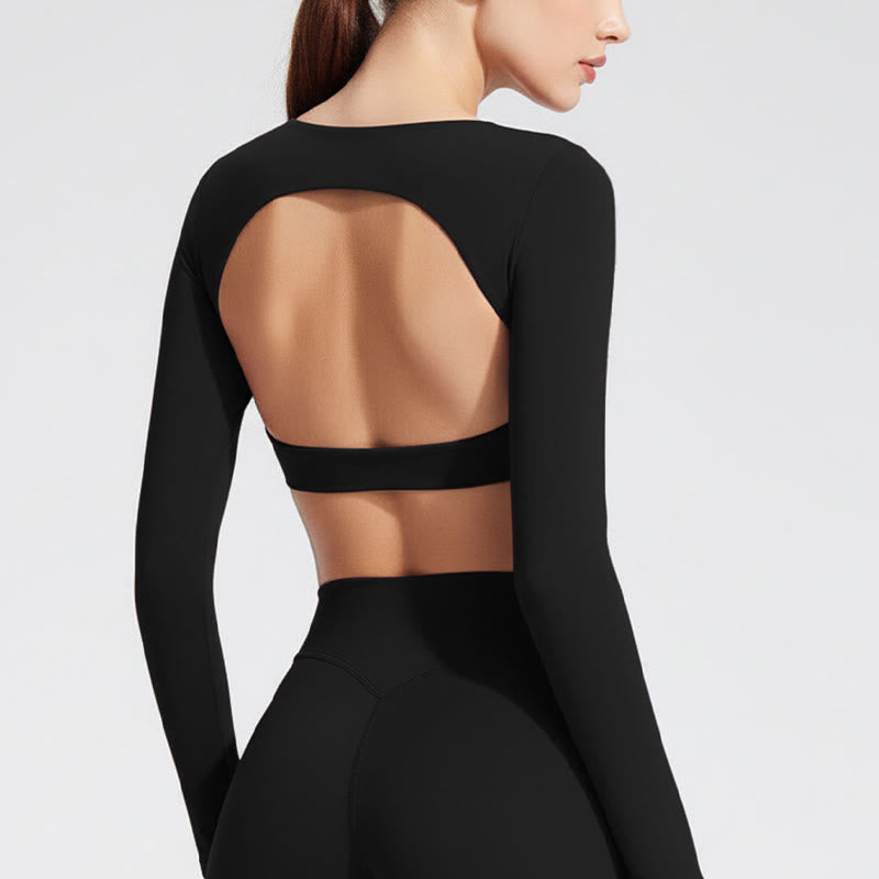 Soutien-gorge dos nu à manches longues Buddha Stones, débardeur de sport, fitness et yoga pour femme - image 4