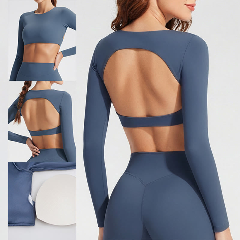 Soutien-gorge dos nu à manches longues Buddha Stones, débardeur de sport, fitness et yoga pour femme - image 12