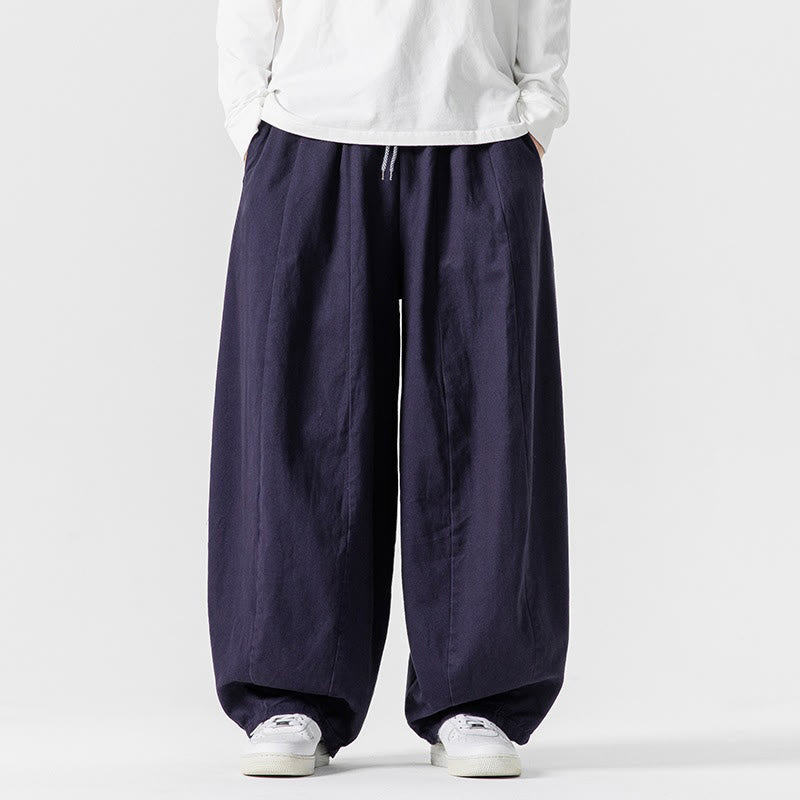 Pantalon en coton à jambes larges avec poches, motif Buddha Stones, idéal pour les trajets d'hiver. - Bleu ardoise foncé - US/UK/AU46，EU56 (5XL) - image 1