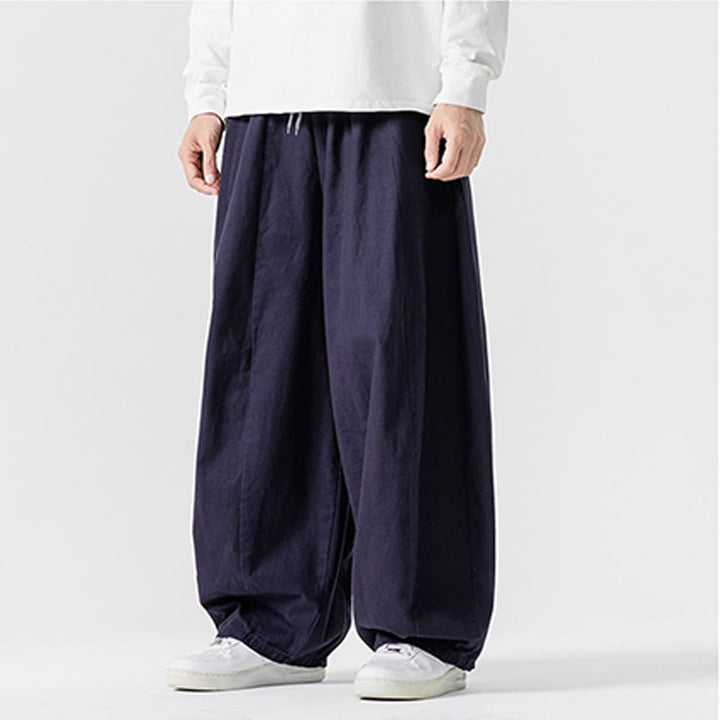 Pantalon en coton à jambes larges avec poches, motif Buddha Stones, idéal pour les trajets d'hiver. - image 2