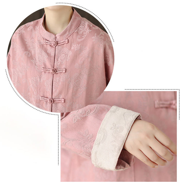 Chemise en coton à manches longues pour femme, imprimé floral automnal Buddha Stones, col montant à boutons brandebourg - image 13