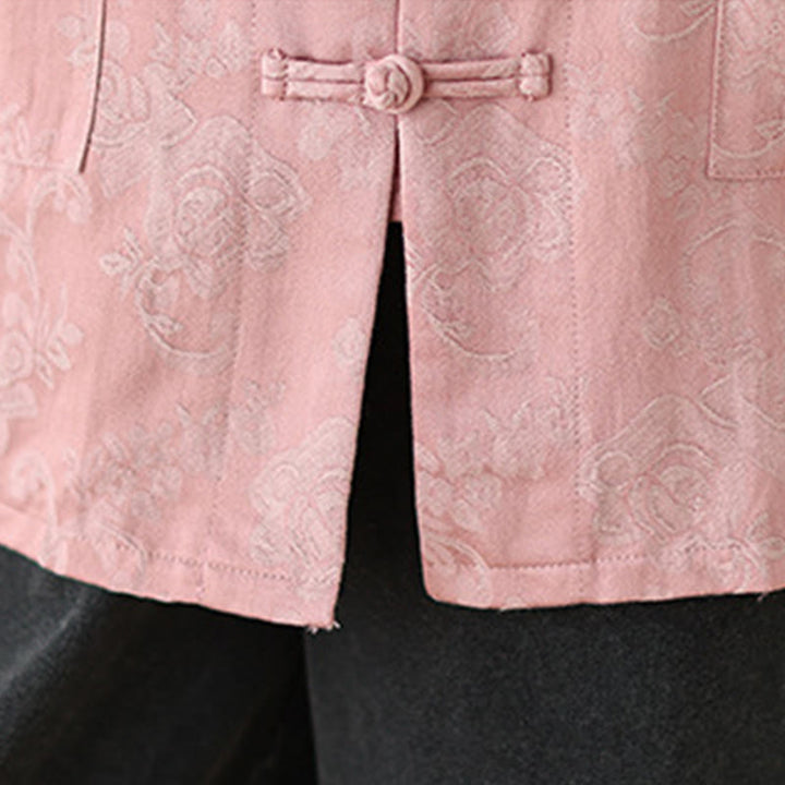 Chemise en coton à manches longues pour femme, imprimé floral automnal Buddha Stones, col montant à boutons brandebourg - image 9